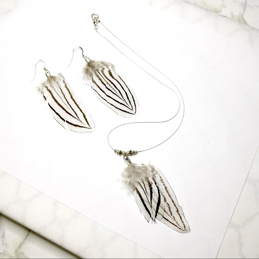 ShanRiLa Handmade Pheasant Feather Jewelry Set